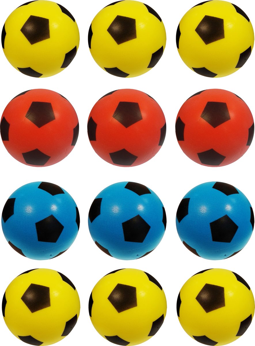 Set 12 x Foam | Softy | Zachte | Lichte Voetbal 20 cm Geel / Rood / Blauw